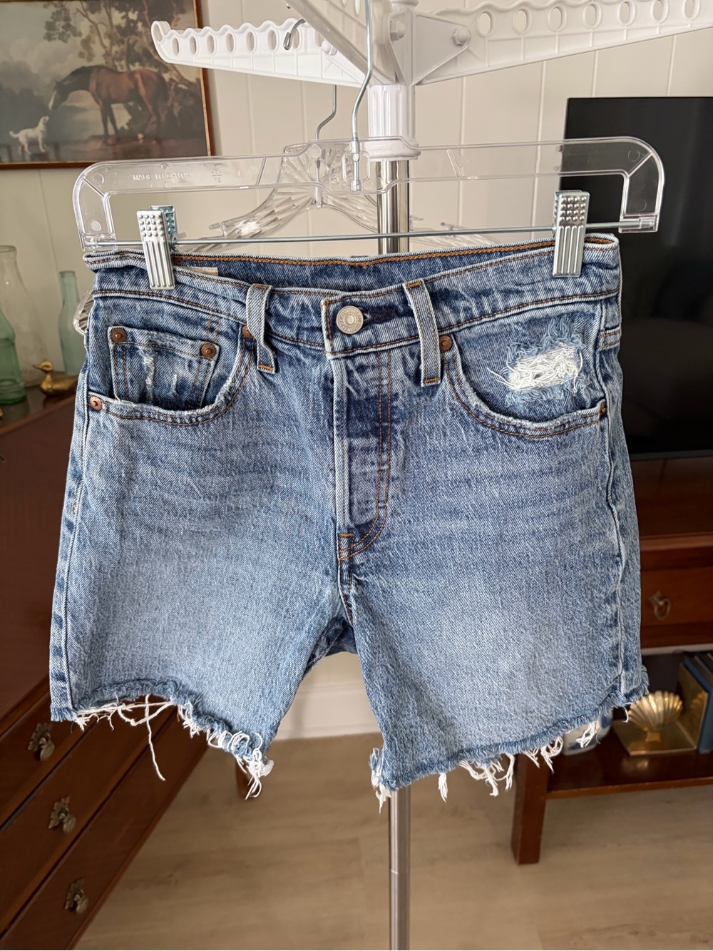 Levi’s Women’s Distressed Blue Denim Cutoff Shorts